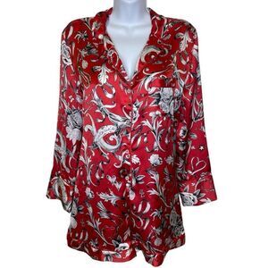Victoria's Secret Red Satin Floral-Print Pajama Top